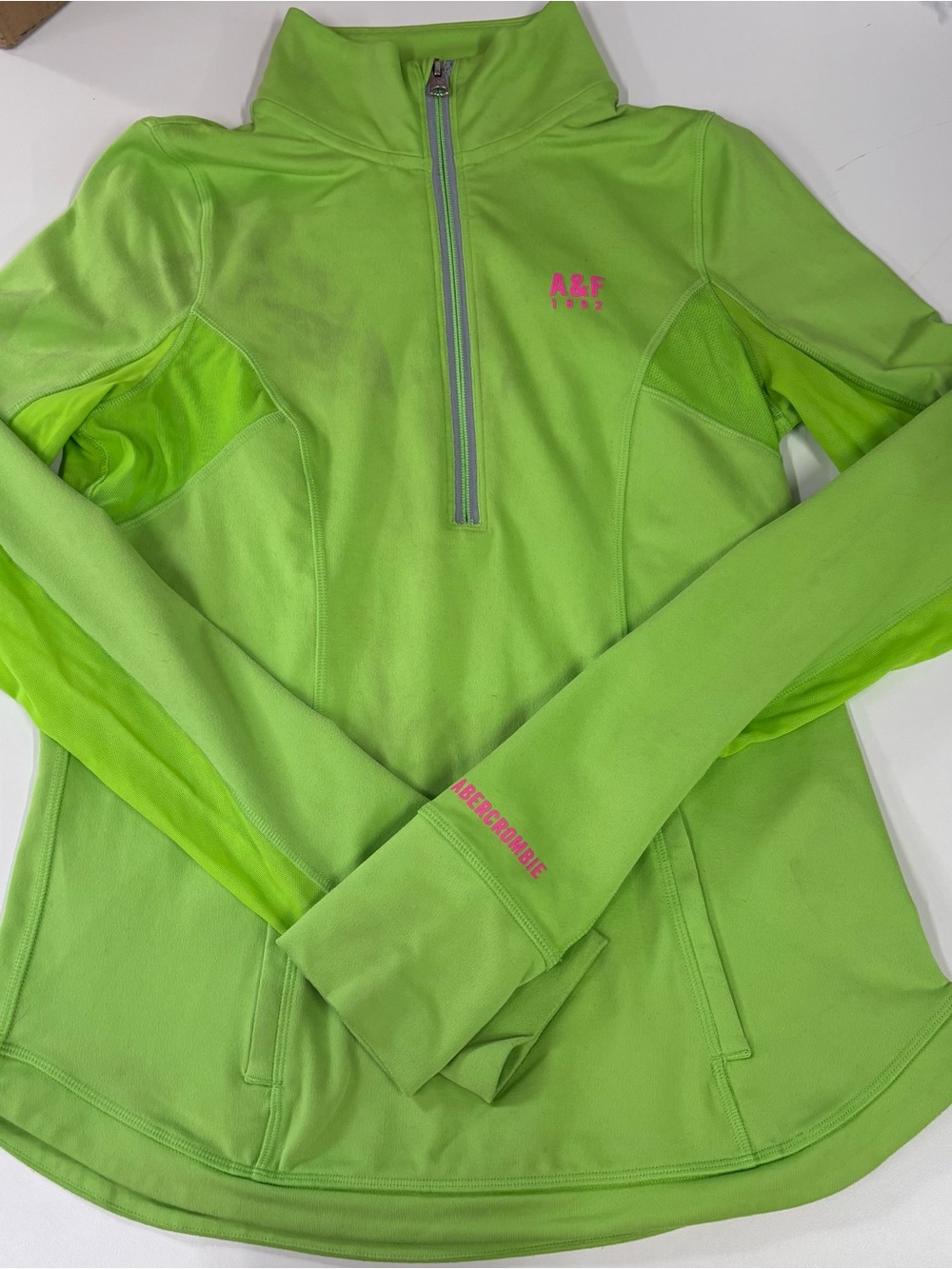 Abercrombie & Fitch Neon Green Top with Pink Trim